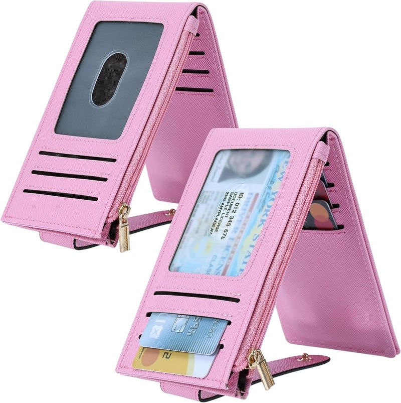 Chelmon Womens Wallet Slim RFID Blocking Bifold Multi Card Case Wallet with Zipper Pocket (Pink) - Image 2